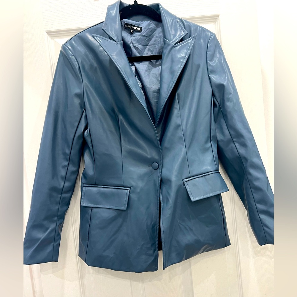 Fashion Nova blue leather blazer
